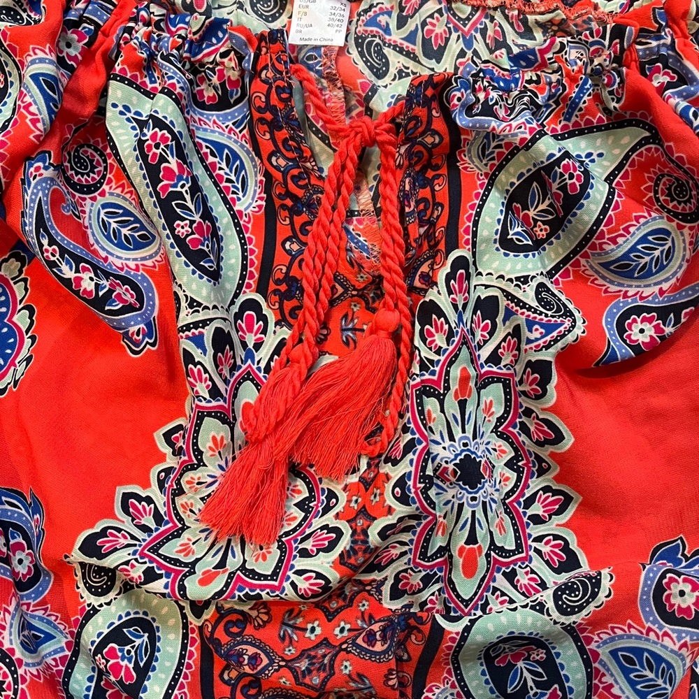 Venus Romper Off The Shoulder Floral Paisley Print Ruffle Long Sleeve - Picture 9 of 11